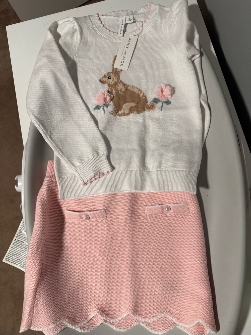 Janie and Jack Cream Sweater with Pink Trim